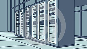 Modern server rack data center, advanced computing network, digital IT infrastructure, vector design Generative AI