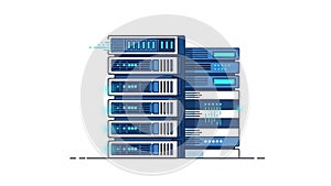 Modern Server Rack in Data Center With High-Tech Computing Hardware
