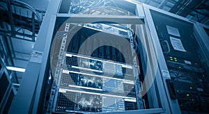 Modern Server Rack in Data Center Providing Digital Information Technology