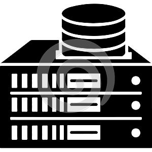 Modern server rack with database storage system for data management and cloud computing technology