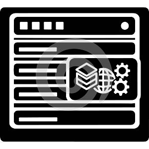 Modern server rack with icons representing data storage cloud computing and technology infrastructure