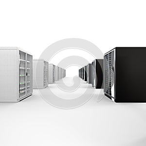 Modern server rack. Server rack image. Isolated on white background. 3d render