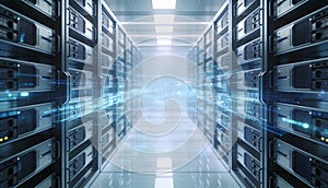 Modern server room data center for cloud computing artificial intelligence and database infrastructure