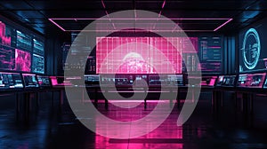 Futuristic control room managing global data network