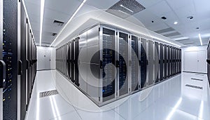 Modern server room with rows of computer servers