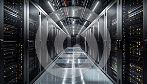 Modern server room with rows of computer servers