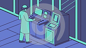 Modern Server Room with Technician, Data Management and Cybersecurity, vector design Generative AI