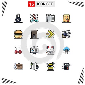 Modern Set of 16 Flat Color Filled Lines Pictograph of cooking, package, paper, e, close