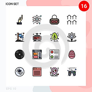 Modern Set of 16 Flat Color Filled Lines and symbols such as goal, achievement, fashion, real, houses