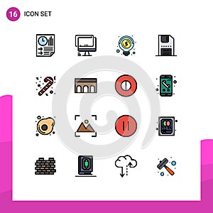 Modern Set of 16 Flat Color Filled Lines and symbols such as interface, download, imac, disc, idea
