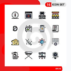 Modern Set of 16 Flat Color Filled Lines and symbols such as lab, travel, website, transportation, seats