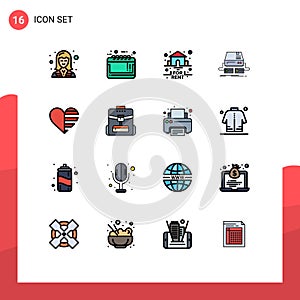 Modern Set of 16 Flat Color Filled Lines and symbols such as pad, game, sale advertisement, console, real
