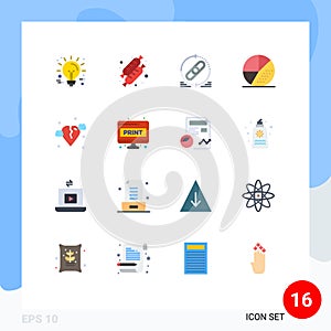 Modern Set of 16 Flat Colors Pictograph of break, search, hyperlink, optimization, engine