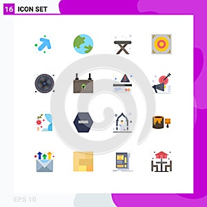 Modern Set of 16 Flat Colors Pictograph of clean, play, travel, game, lucky