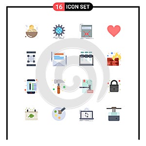 Modern Set of 16 Flat Colors Pictograph of code, interface, marketing, instagram, website