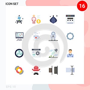 Modern Set of 16 Flat Colors Pictograph of computer, information, food, sync, website
