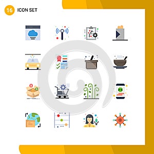 Modern Set of 16 Flat Colors Pictograph of page, data, performance method, wash, shawarma