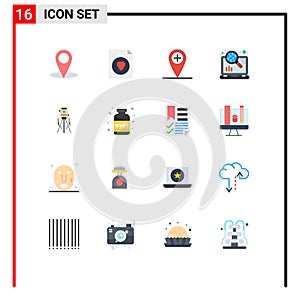 Modern Set of 16 Flat Colors Pictograph of tool, construction, location, building, seo