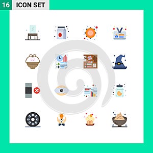 Modern Set of 16 Flat Colors and symbols such as baby, basket, instrument, identity card, employee