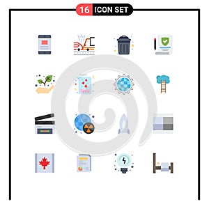 Modern Set of 16 Flat Colors and symbols such as plant, eco, dustbin, policy, insurance