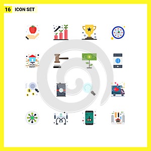 Modern Set of 16 Flat Colors and symbols such as for, watch, award, time, sport