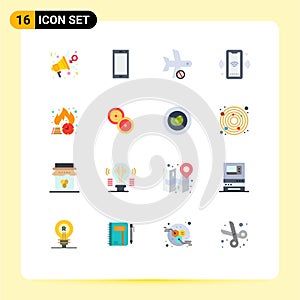 Modern Set of 16 Flat Colors and symbols such as wifi, phone, android, transportation, plane