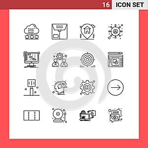 Modern Set of 16 Outlines Pictograph of daw, ableton, location, user, customer