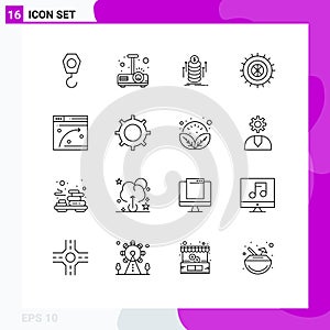 Modern Set of 16 Outlines Pictograph of hosting, web page, bundle, web, tire
