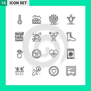 Modern Set of 16 Outlines Pictograph of investor, career, setting, business, progress