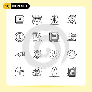 Modern Set of 16 Outlines and symbols such as bulb, green, world, energy, flask
