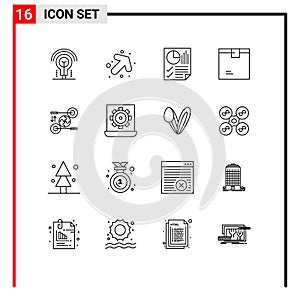 Modern Set of 16 Outlines and symbols such as puzzle, product, data, goods, box