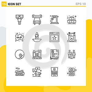 Modern Set of 16 Outlines and symbols such as school, education, escape, cloud, box