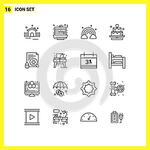 Modern Set of 16 Outlines and symbols such as search, valentine, nature, lover, cake