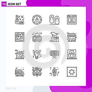 Modern Set of 16 Outlines and symbols such as website, secure, management, page, footwear