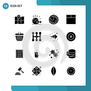 Modern Set of 16 Solid Glyphs Pictograph of shopping, basket, earth, wireframe, discovery