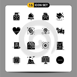 Modern Set of 16 Solid Glyphs and symbols such as pollution, environment, christmas bell, energy, tick