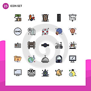 Modern Set of 25 Filled line Flat Colors and symbols such as ruler, design, muscle, horrible, dreadful