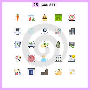 Modern Set of 25 Flat Colors and symbols such as location, money, test tubes, dollar, read