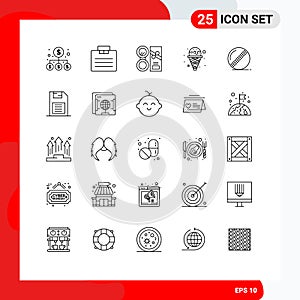 Modern Set of 25 Lines Pictograph of ball, ice cream, make up, ice, powder