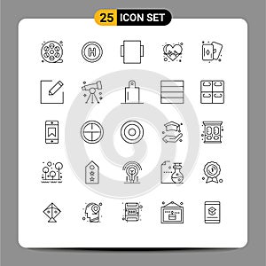 Modern Set of 25 Lines Pictograph of edit, card, rotate, hobby, health care