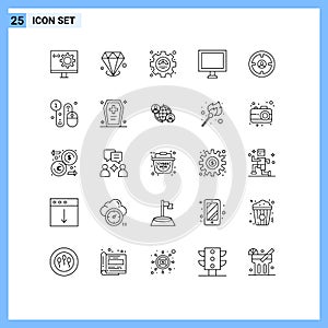 Modern Set of 25 Lines Pictograph of finance, screen, jewelry, display, productivity