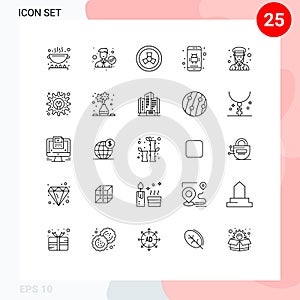 Modern Set of 25 Lines Pictograph of guard, phone, right, app, android