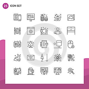 Modern Set of 25 Lines Pictograph of present, love, error, gift, cash