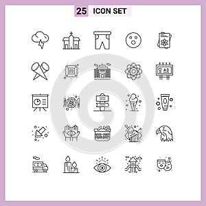 Modern Set of 25 Lines Pictograph of seeds, sport, beach, folf, traveling