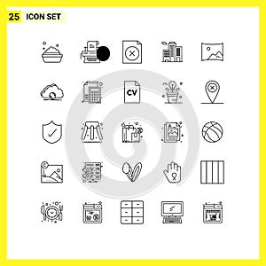 Modern Set of 25 Lines and symbols such as cloud, film, document, entertaiment, office