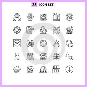 Modern Set of 25 Lines and symbols such as flask, ornamental, communications, light, candle