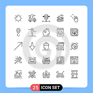 Modern Set of 25 Lines and symbols such as hand cursor, transport, pollution, scooter, web hosting