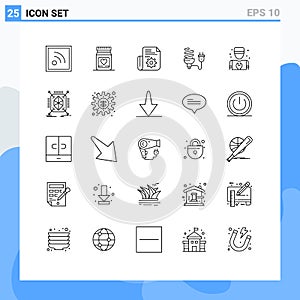 Modern Set of 25 Lines and symbols such as man, light bulb, folder, energy, economic