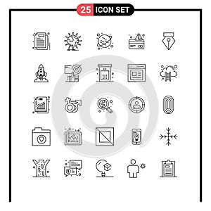 Modern Set of 25 Lines and symbols such as pen, payment, kids, credit, alert