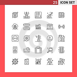 Modern Set of 25 Lines and symbols such as phone, usa, edit, music, video game